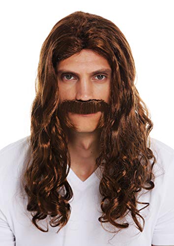 WIG ME UP - 70666-FR6-8 Perücke und Bart Karneval Herren lang wellig lockig braun Mittelalter Wikinger Barde 70er Hippie von WIG ME UP