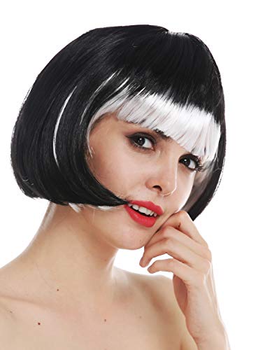 WIG ME UP - 74023-P103-68 Perücke Karneval Damen Bob kurz schwarz weiß Pony Gothic von WIG ME UP