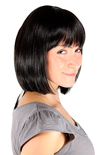 WIG ME UP - 7803-2 Perücke schwarz wie Mia aus Pulp Fiction Bob glattes kinnlanges Haar von WIG ME UP