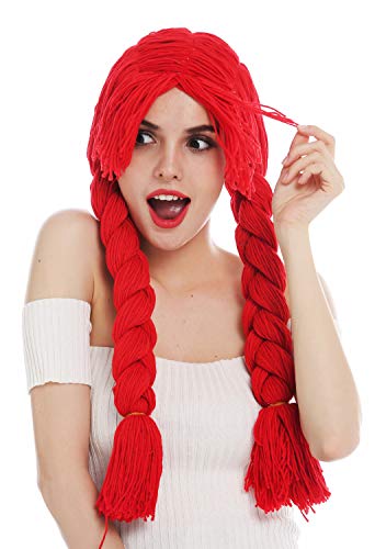 WIG ME UP - 840357-P13 Perücke Karneval Fasching Damen Puppe Doll dickes Stoff Puppenhaar Rot Zöpfe lang geflochten von WIG ME UP