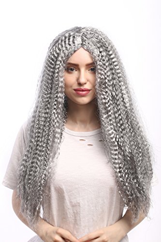 WIG ME UP - 86625-P103/309 Perücke Damen Fasching Karneval Grau Schwarz Lang Mittelscheitel gekreppte Locken Hexe Vampirin alter Hippie c. 60 cm von WIG ME UP