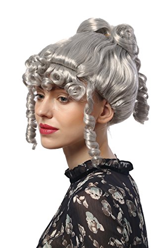 WIG ME UP - 90713-ZA68A Perücke Damen Karneval Halloween Barock Biedermeier Romantik Renaissance Grau Silbergrau Korkenzieherlocken von WIG ME UP