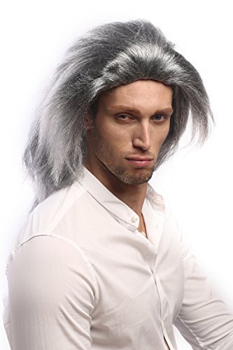 WIG ME UP - 90769-ZA68TZA103 Perücke Herren Damen Karneval Halloween Lang Mähne Grau Schwarz Vampir Dracula 45 cm von WIG ME UP