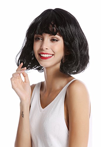 WIG ME UP - 90793-ZA103 Perücke Damen Halloween Karneval kurz Longbob Bob schwarz geschwungene Spitzen Pony von WIG ME UP