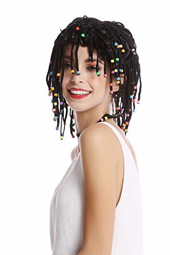 WIG ME UP - 90834-ZA103 Perücke Damen Herren geflochtene Strähnen Zöpfe & Perlen schwarz Afro Karibik Look Reggae Gigolo Sexy Hippie von WIG ME UP