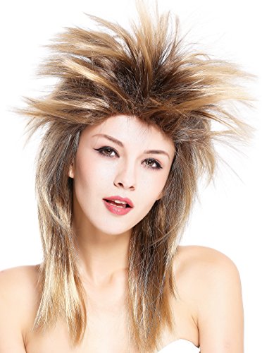 WIG ME UP - 90891-ZA4TZA7 Perücke Damen Herren Karneval 80er Wave Punk Popstar Braun Goldbraun Mix Toupiert von WIG ME UP