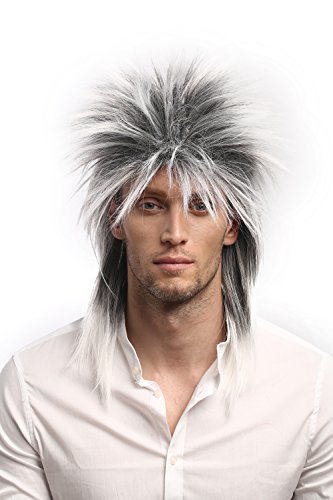WIG ME UP - 90891-ZA60TZA1 Perücke Damen Herren Karneval 80er Wave Punk Popstar Grau Schwarz-Weiß-Mix Toupiert **Erwachsene** von WIG ME UP