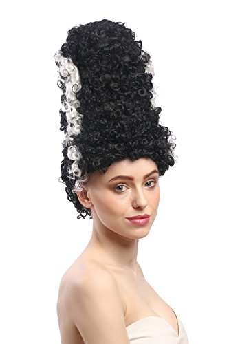 WIG ME UP - 90903-ZA103-ZA62 Perücke Damen Karneval Halloween Lady Bride of Frankenstein Braut Beehive Turmfrisur Schwarz Weiß Strähne von WIG ME UP