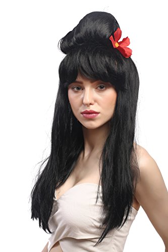 WIG ME UP - 90915-ZA103 Perücke Damen Karneval Fasching Schwarz Lang Glatt mit Beehive Hochsteckfrisur Carmen Spanien Geisha China Japan von WIG ME UP
