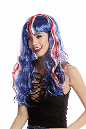 WIG ME UP - 90923 Perücke Damen Fanperücke UK England Union Jack lang wellig blau weiß rot von WIG ME UP