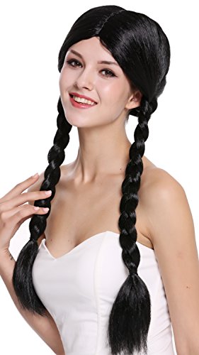 WIG ME UP - 90958-ZA103 Perücke Damen Fasching Karneval zwei geflochtene Zöpfe Mittelscheitel schwarz 60 cm von WIG ME UP