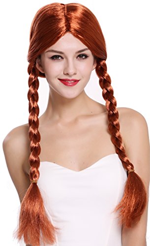 WIG ME UP - 90958-ZA131 Perücke Damen Fasching Karneval zwei geflochtene Zöpfe Mittelscheitel rot 60 cm von WIG ME UP