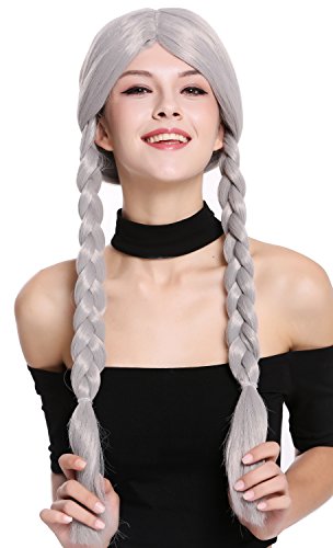 WIG ME UP - 90958-ZA68E Perücke Damen Fasching Karneval zwei geflochtene Zöpfe Mittelscheitel grau 60 cm von WIG ME UP