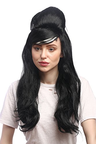 WIG ME UP - 91013-ZA103-ZA615 Perücke Damen Karneval Fasching Schwarz Lang Glatt mit Beehive Hochsteckfrisur Carmen Spanien 60er von WIG ME UP