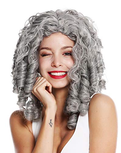 WIG ME UP - 91056-1-ZA68E Perücke Damenperücke Karneval Halloween Barock Rokoko Biedermeier Gothic Lolita Cosplay Korkenzieher-Locken lang grau von WIG ME UP