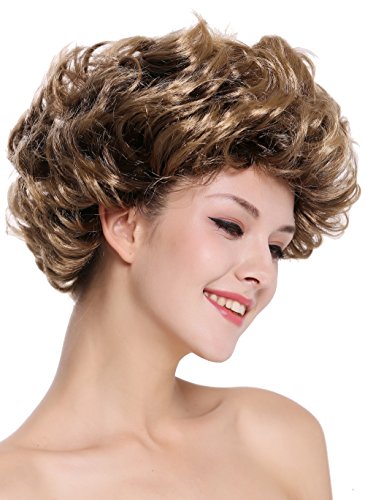 WIG ME UP - 91097-ZA4TZA7 Perücke Damen Karneval Fasching kurz Baun-Mix Hellbraun Goldbraun Spitzen gesträhnt Locken Retro 80er von WIG ME UP