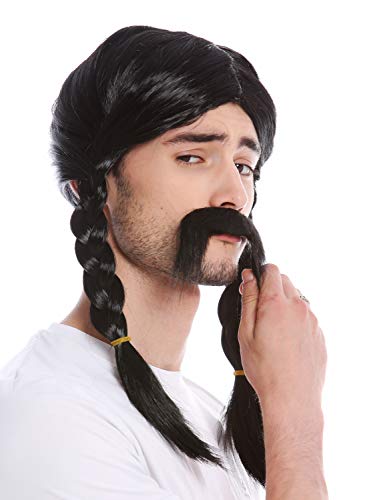 WIG ME UP - 91099-ZA103 Perücke & Bart Herren Karneval Halloween Schwarz Geflochtene Zöpfe Gallier Germane Barbar Kelte Wikinger Normanne Barde von WIG ME UP