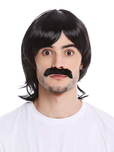 WIG ME UP - 91105-ZA103 Perücke Bart Set Karneval Halloween Lang Schwarz 70er Jahre Bulle Polizeiserie von WIG ME UP