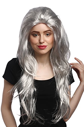 WIG ME UP - 91125-ZA62-ZA63-ZA103 Perücke Damen Karneval Halloween Grau Glatt Toupiert Volumen Hexe Alte Oma Sehr Lang 70 cm von WIG ME UP