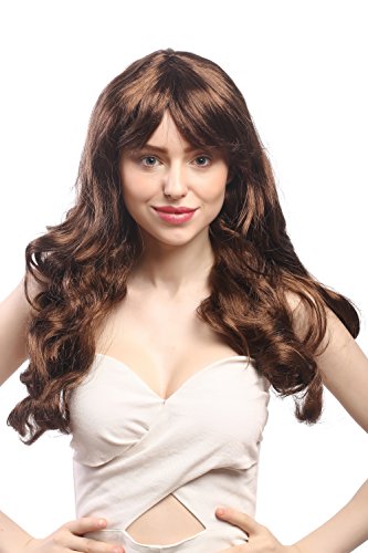 WIG ME UP - 91164-ZA30A-ZA2 Perücke Damen Karneval Fasching Braun Kastanienbraun Lang wellig Pony gescheitelt 60cm von WIG ME UP