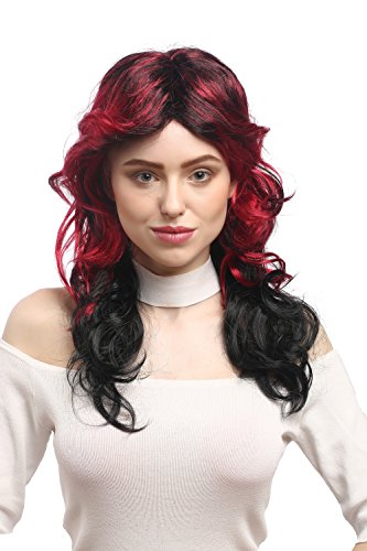 WIG ME UP - 91219-ZA103-ZA13A Perücke Damen Karneval Halloween Gothic Diva Schwarz Rot Gesträhnt Ombre Toupiert Mittelscheitel Wellig von WIG ME UP