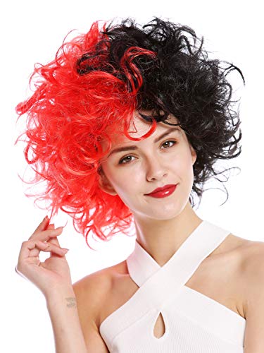 WIG ME UP - 91344-P103+PC13 Perücke Damen Herren Verrückt Wilde Locken Volumen Rot Schwarz Hälften von WIG ME UP