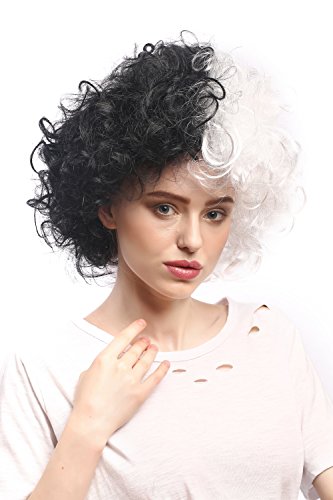 WIG ME UP - 91344-P103-P68 Perücke Damen Karneval Halloween stark gelockt Afro Mop Volumen Halb Schwarz Weiß Frankenstein Zweifarbig von WIG ME UP