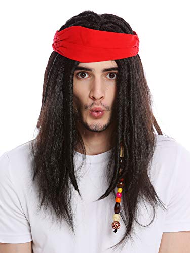 WIG ME UP - 91531-ZA1 Perücke Herren Männer Pirat Seeräuber Kopftuch Dreadlocks lang wild dunkelbraun von WIG ME UP