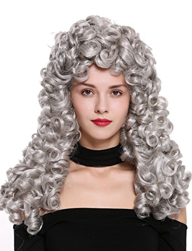 WIG ME UP - B17-2P-B-51 Perücke Damen Herren Barock Renaissance König Edelmann lang Locken gelockt silber grau von WIG ME UP