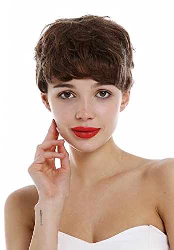 WIG ME UP - BHH-11-8 Perücke Echthaar Damen Herren kurz wellig wild Pixie Braun von WIG ME UP