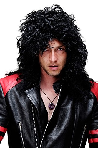 WIG ME UP - BW563-103 Karneval Fasching Schwarz Männer Frauen Unisex Locken Zottelfrisur lang Hardrock Heavy Metal Mähne von WIG ME UP