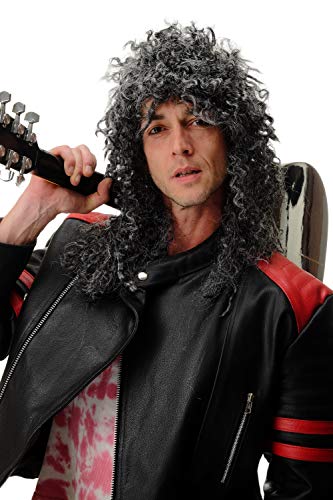 WIG ME UP - BW563-P103MPC309 Perücke Karneval Fasching Grau Meliert Männer Frauen Unisex Locken Zottelfrisur lang Hardrock Heavy Metal Mähne 55 cm von WIG ME UP