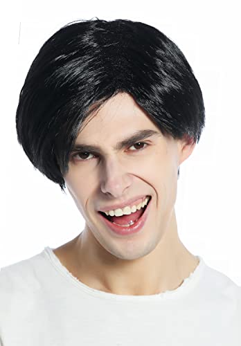 WIG ME UP - CW-001-P103 Perücke Fasching Karneval Herren Scheitel Schwarz Glatt Kurz Emo von WIG ME UP