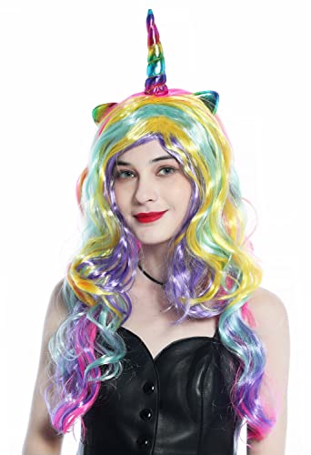 WIG ME UP - CW-012 Perücke Karneval Fasching Einhorn Regenbogen Farben Bunt lang Locken von WIG ME UP