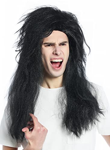 WIG ME UP - CW-019-P103 Perücke Karneval Fasching 80er Hair Metal Hardrock Heavy Metal Goth Mähne Matte Schwarz von WIG ME UP