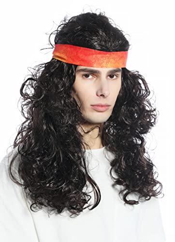 WIG ME UP - CW-027-P4 Perücke Stirnband Karneval Fasching lang Voluminös Locken lockig braun Hippie 70er von WIG ME UP