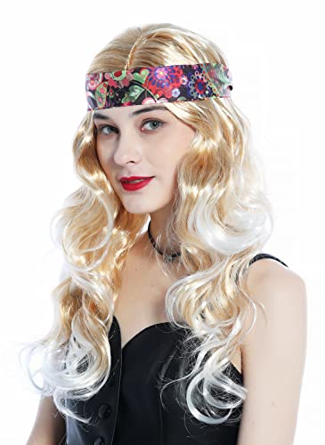 WIG ME UP - CW-029-P27TP60 Perücke Damen Frauen Stirnband Karneval Fasching lang blond platinblond gesträhnt Hippie 70er von WIG ME UP