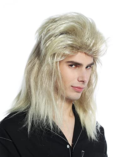 WIG ME UP - CW-032-KII12TKB88 Perücke Damen Herren Karneval Fasching Vokuhila Hardrock blond Proll 80er von WIG ME UP