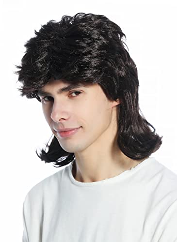 WIG ME UP - CW-033-P2 Perücke Damen Herren Karneval Fasching Vokuhila Hardrock dunkelbraun Proll 80er von WIG ME UP