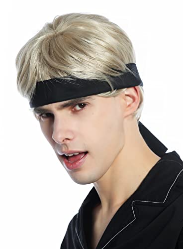 WIG ME UP - CW-037-KII220 Perücke Stirnband Karneval Fasching kurz blond 80er retro Karate Kämpfer Fighter von WIG ME UP