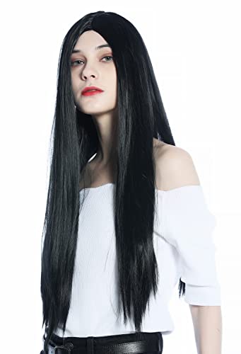 WIG ME UP - CW-049-K1 Perücke Damen Herren Karneval lang glatt Mittelscheitel schwarz Gothic von WIG ME UP