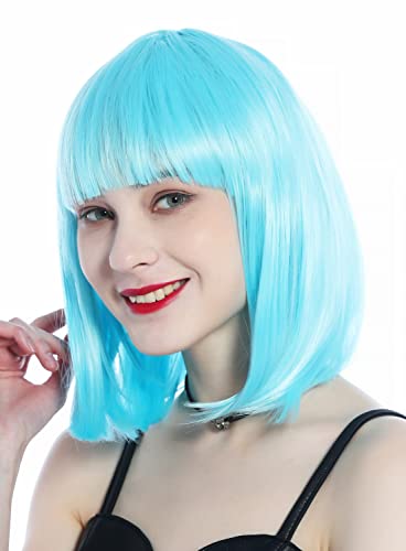 WIG ME UP - CW-052-T4516 Perücke Damen Karneval Halloween Longbob Pony glatt hellblau blau von WIG ME UP