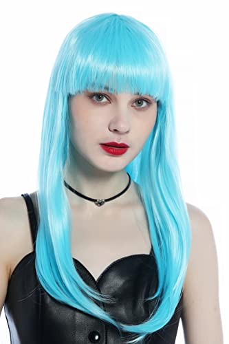 WIG ME UP - CW-053-T4516 Perücke Damen Karneval Halloween lang glatt Pony Hellblau Blau Disco von WIG ME UP