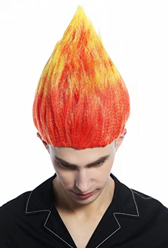 WIG ME UP - CW-057-PC13TPC2B Perücke Damen Herren Karneval Halloween gelb rot toupiert Troll Puck Feuer Teufel von WIG ME UP