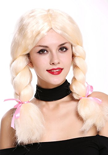 WIG ME UP - CXH-012-P88 Perücke Damen Karneval Cosplay super dick geflochtene Zöpfe hellblond Mittelscheitel total niedlich von WIG ME UP