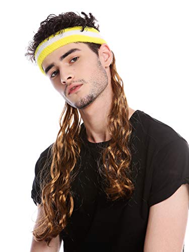WIG ME UP - CXH-014-P8 Halbe Perücke Stirnband und lange Haare Vokuhila Proll 80er Tennisspieler Braun von WIG ME UP