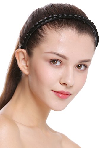 WIG ME UP - CXT-004-001 Haarband Haarreif geflochten Tracht traditionell 1 cm schmal tiefschwarz braid von WIG ME UP