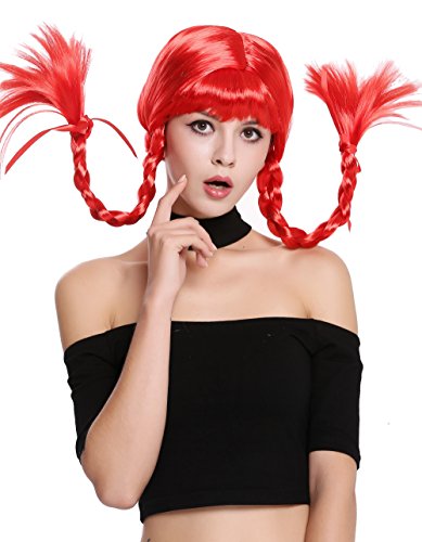 WIG ME UP - DDH-T8175-PC13 Perücke Damenperücke Karneval Halloween Freche Göre Lolita steife geflochtene Zöpfe rot Pony von WIG ME UP