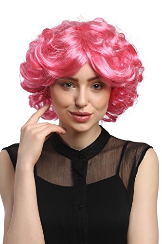 WIG ME UP - DEC31-PC28/41 Perücke Damen Karneval Fasching Cosplay kurz pink rosa Locken Volumen Popstar 80er von WIG ME UP