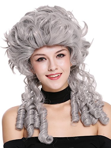 WIG ME UP - DH1009-ZA68E Perücke Damen Karneval Barock Renaissance Romantik Spiral Hofdame Locken toupiert Grau von WIG ME UP